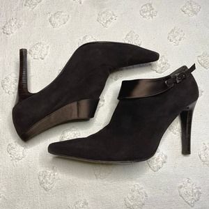 Stuart Weitzman Brown Suede Leather Stiletto Heel Boots Pointed Toe Size 8